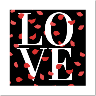 Stunning illustration of "LOVE" & cascading red rose petals - White Label Posters and Art